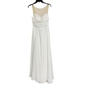 New Lulus Luxe Bridal Legendary Love White‎ Beaded Illusion Maxi Dress Small